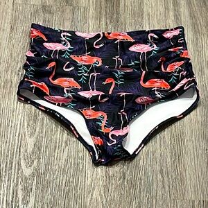 High Waist Flamingo Print Bathing Suit Bottoms